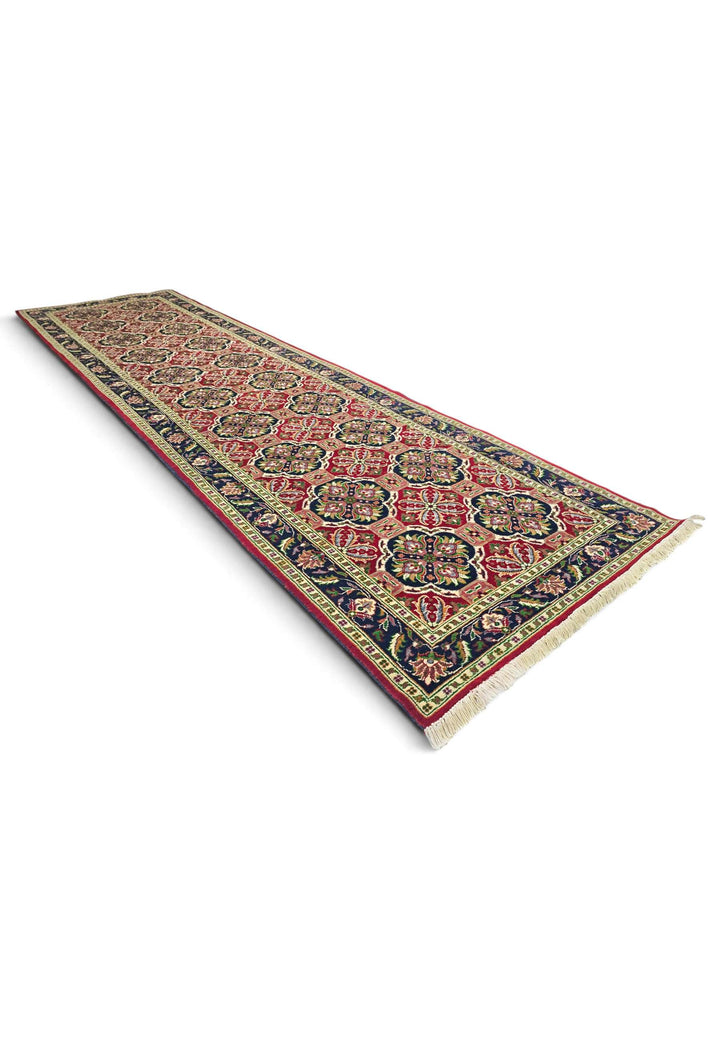 Red and Green Khal Mohammadi Runner, Hand-Knotted Wool
