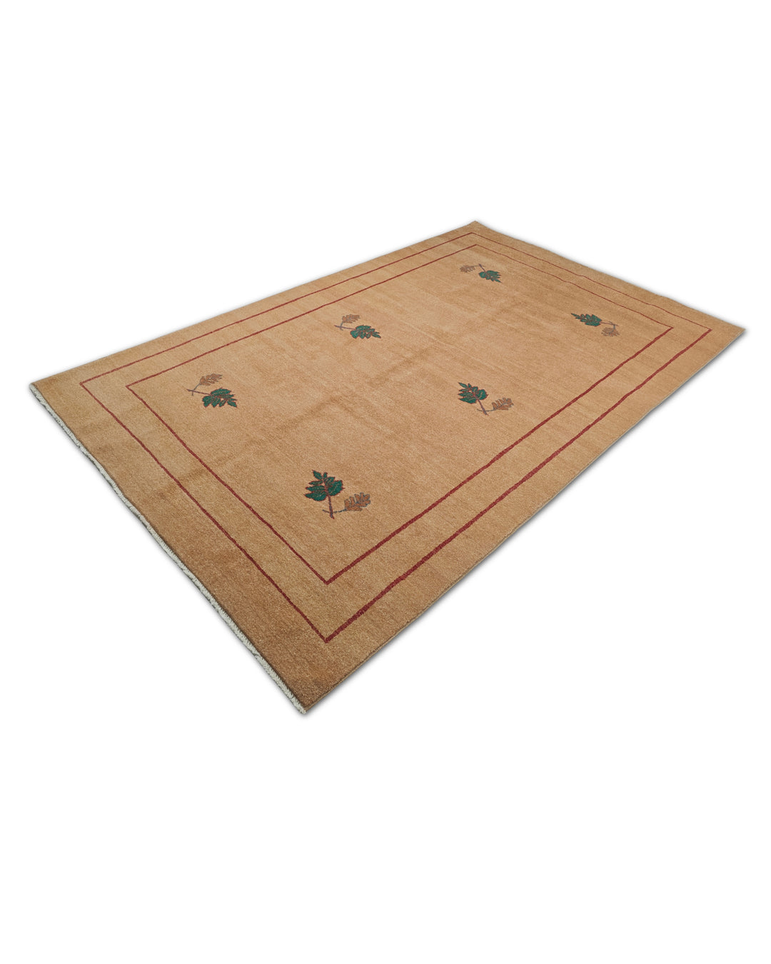 Camel and Green Floral Sprig, Hand-Knotted Wool Rug