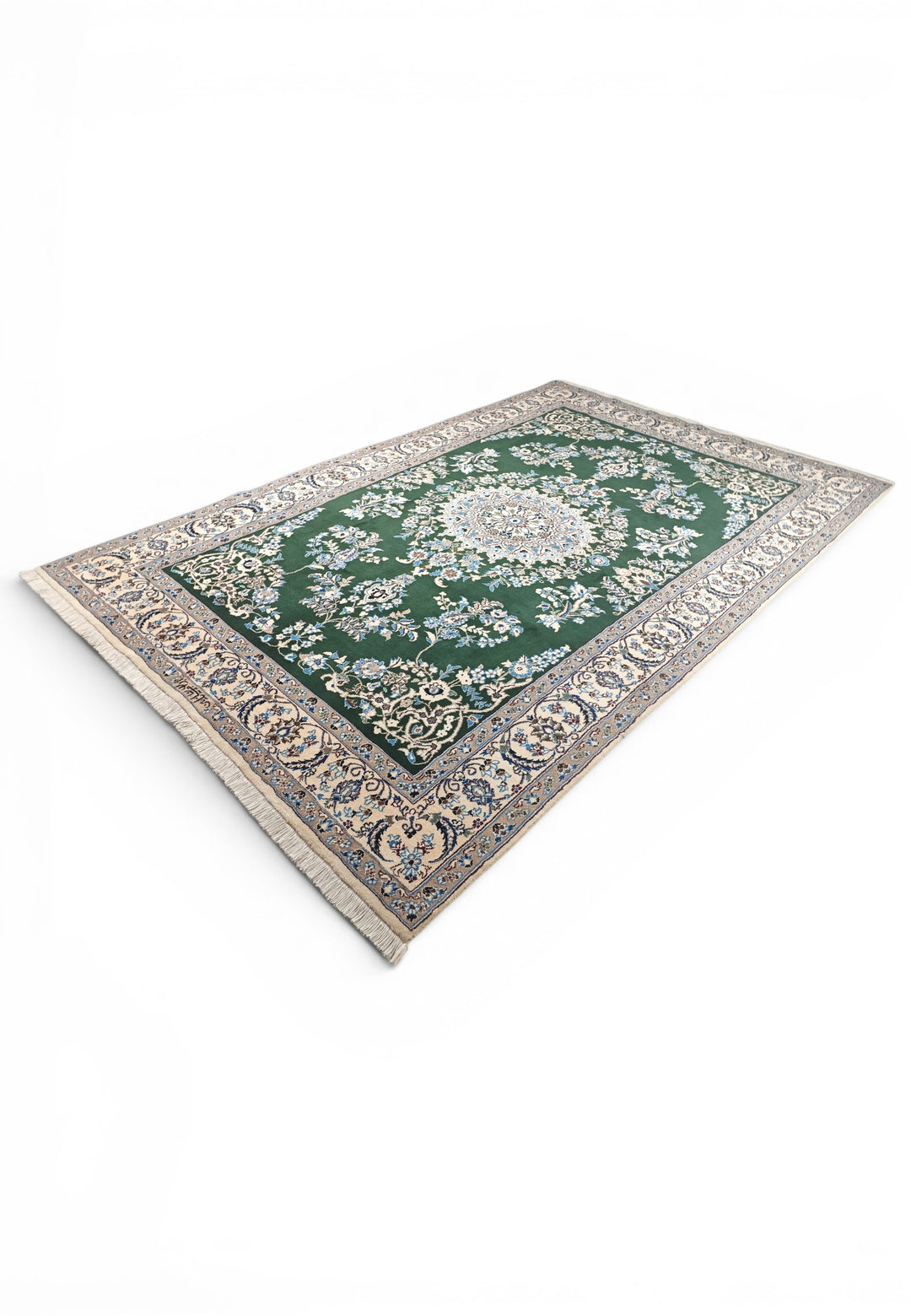 Forest-Green Medallion Persian Nain, Hand-Knotted Wool Rug