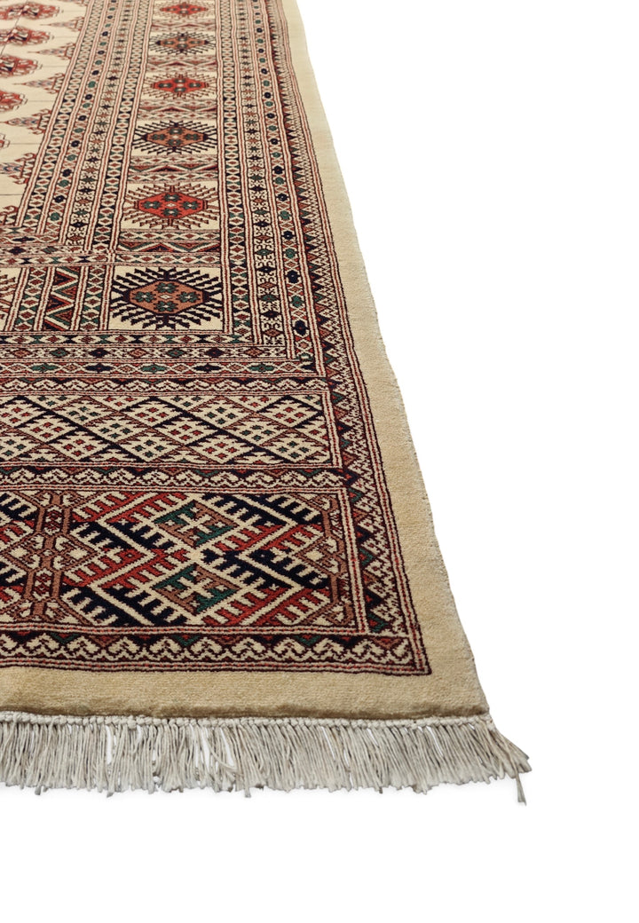 Ivory and Rust Turkmen Gül Bokhara, Hand-Knotted Wool Rug
