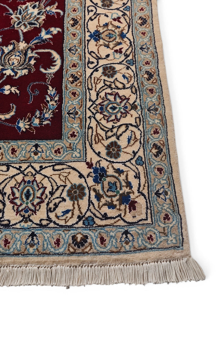 Wine-Red Medallion Persian Nain, Hand-Knotted Wool Rug