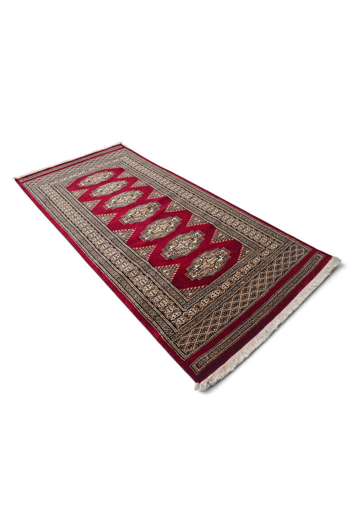 Wine Red and Beige Yamoud Rug, Hand-Knotted Wool