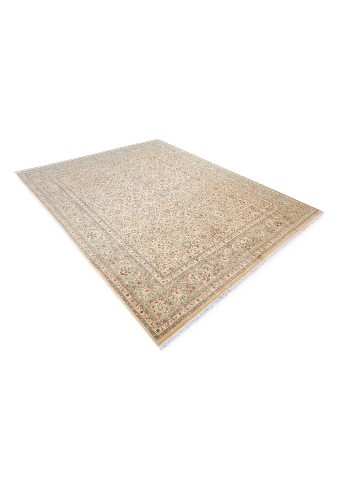 Wheat and Sage Hereke Floral, Hand-Knotted Wool Rug