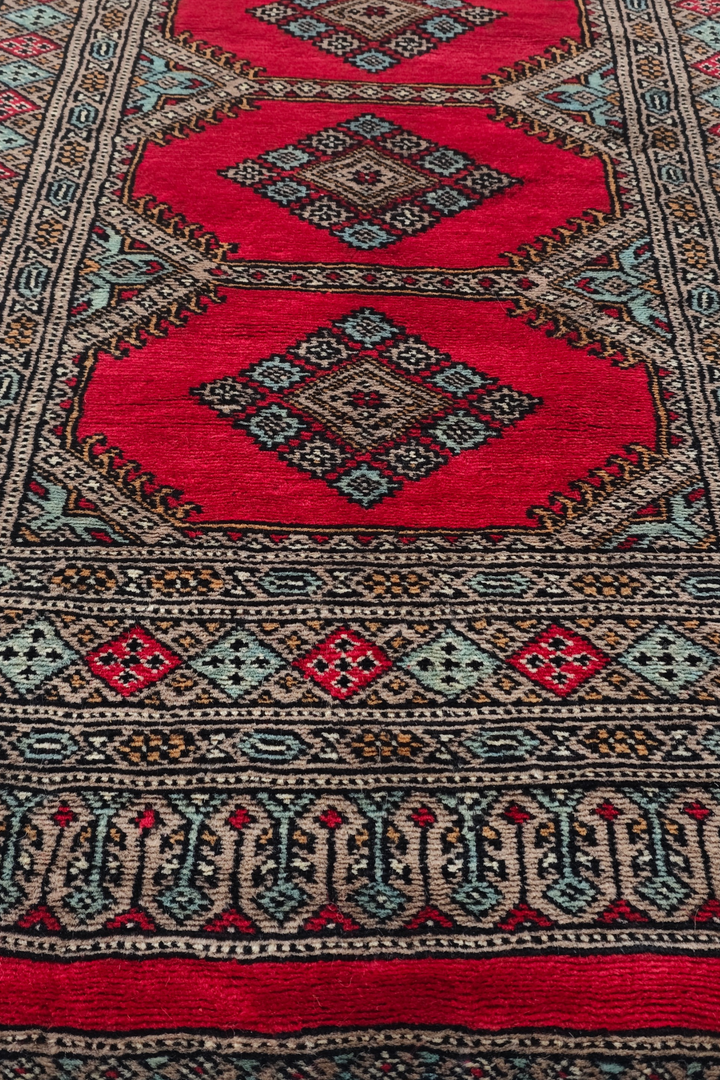 Crimson and Taupe Compartment Medallion, Hand-Knotted Wool Rug