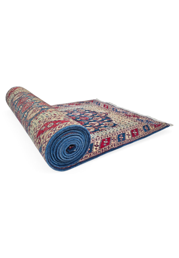 Navy and Cream Hereke Floral, Hand-Knotted Wool Rug