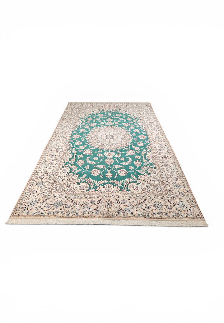 Teal Medallion Persian Nain, Hand-Knotted Wool Rug