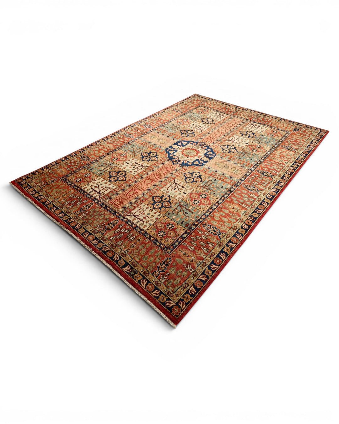 Rust Bakhtiari Garden Panel Ghazni, Hand-Knotted Afghan Wool Rug