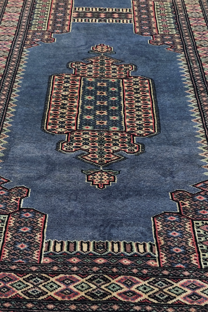 Slate Blue and Rose Jaldar Portal Medallion, Hand-Knotted Wool Rug