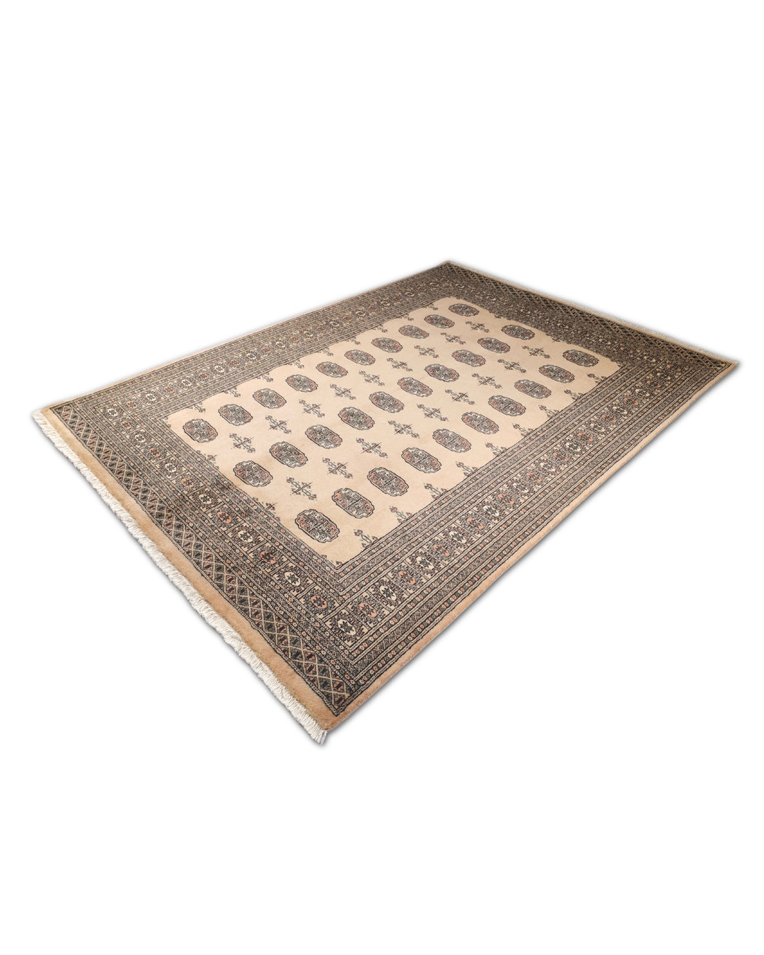 Camel and Mahogany Turkmen Gül Bokhara, Hand-Knotted Wool Rug