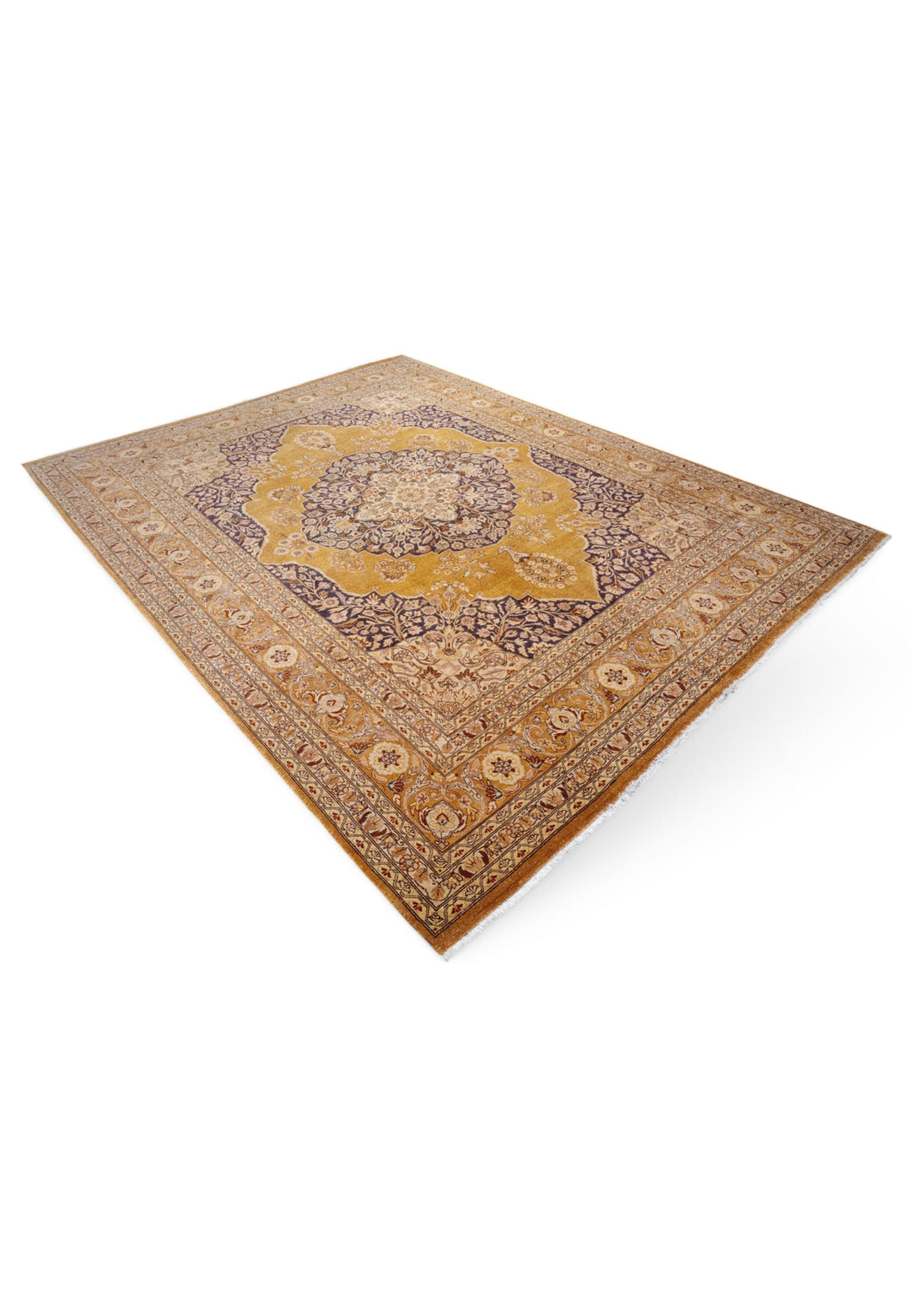 Amber and Mahogany Medallion Chobi, Hand-Knotted Wool Rug