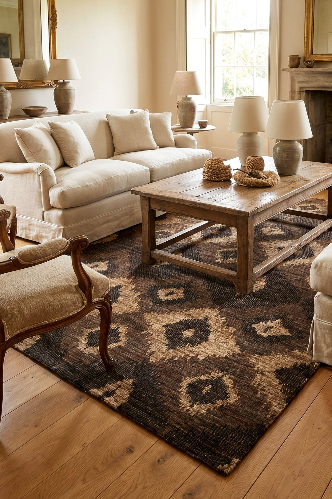 Bronze Ikat Gabbeh, Hand-Knotted Afghan Wool Rug