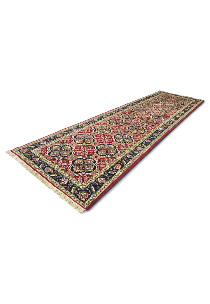 Red and Green Khal Mohammadi Runner, Hand-Knotted Wool