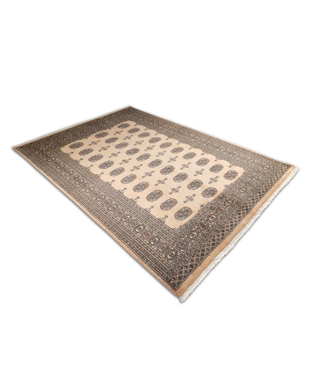 Camel and Mahogany Turkmen Gül Bokhara, Hand-Knotted Wool Rug