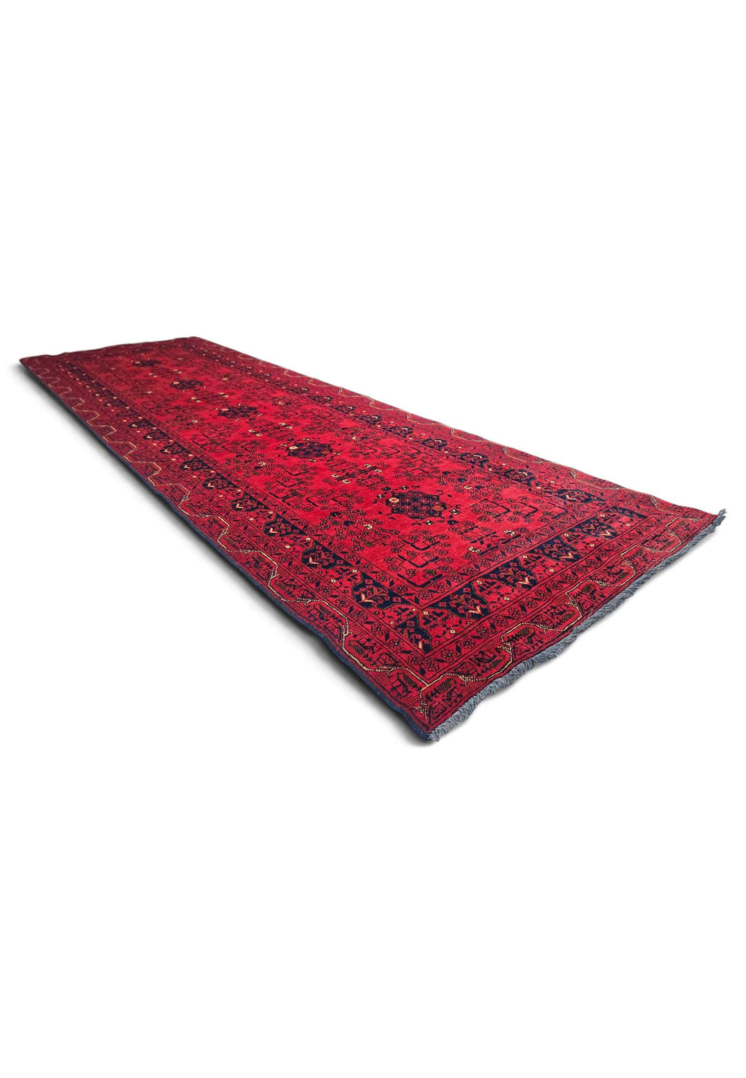 Bright Red and Navy Khal Mohammadi Runner, Hand-Knotted Wool