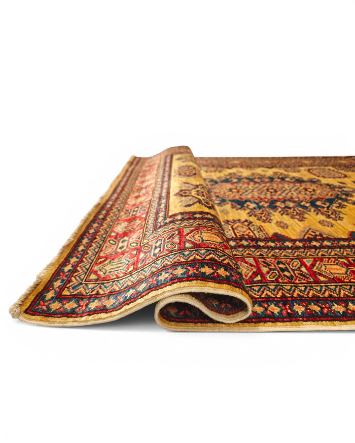 Marigold Tribal Medallion Rug, Hand-Knotted Afghani Sherwan
