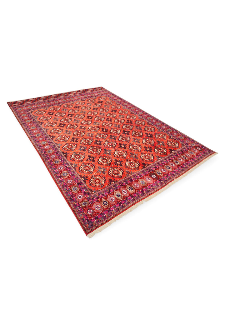 Brick Red Turkmen Gül Rug, Hand-Knotted Sherwan