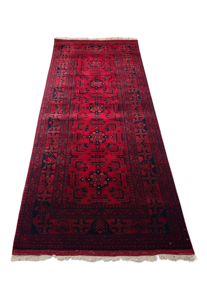Deep Red Diamond Medallion Khan Muhammadi Rug, Hand-Knotted Wool