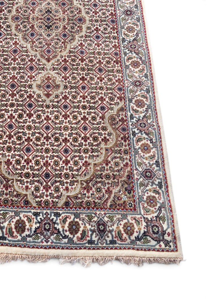 Ivory and Grey Mahi Medallion Tabriz, Hand-Knotted Wool Rug