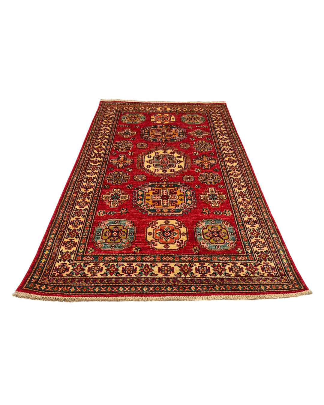 Red &amp; Teal Tribal Kazak Rug, Hand-Knotted Afghan Wool
