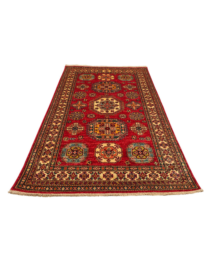 Red &amp; Teal Tribal Kazak Rug, Hand-Knotted Afghan Wool