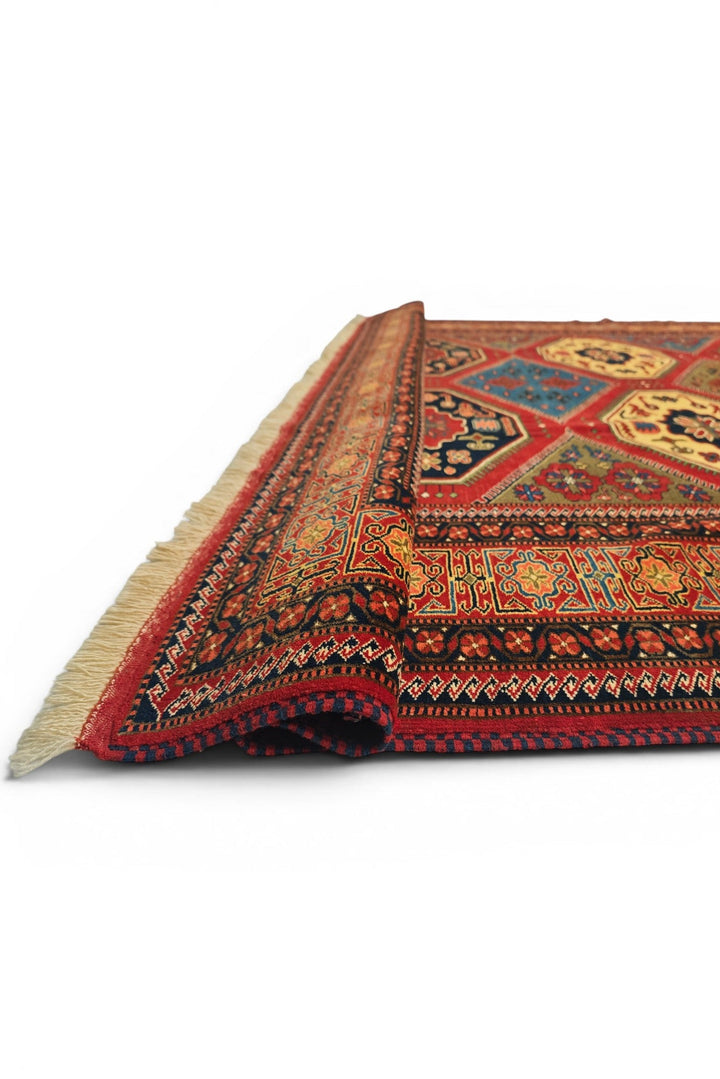 Burgundy &amp; Gold Compartment Rug, Hand-Knotted Afghani Sherwan