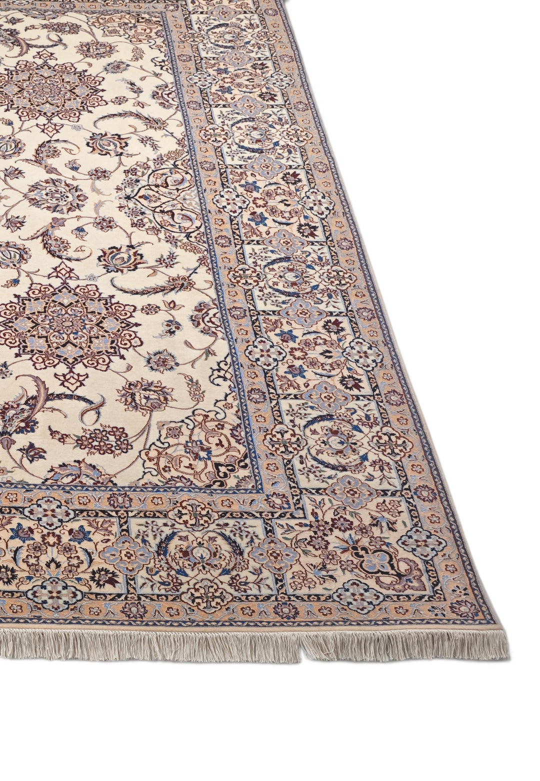 Ivory and Beige Five Medallion Nain, Hand-Knotted Wool Rug