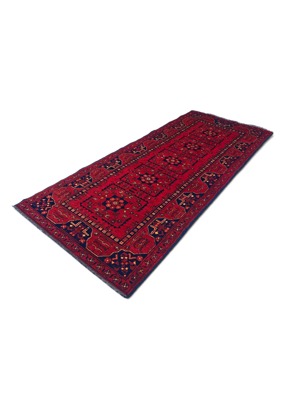 Red and Navy Khan Muhammadi Rug, Hand-Knotted Wool