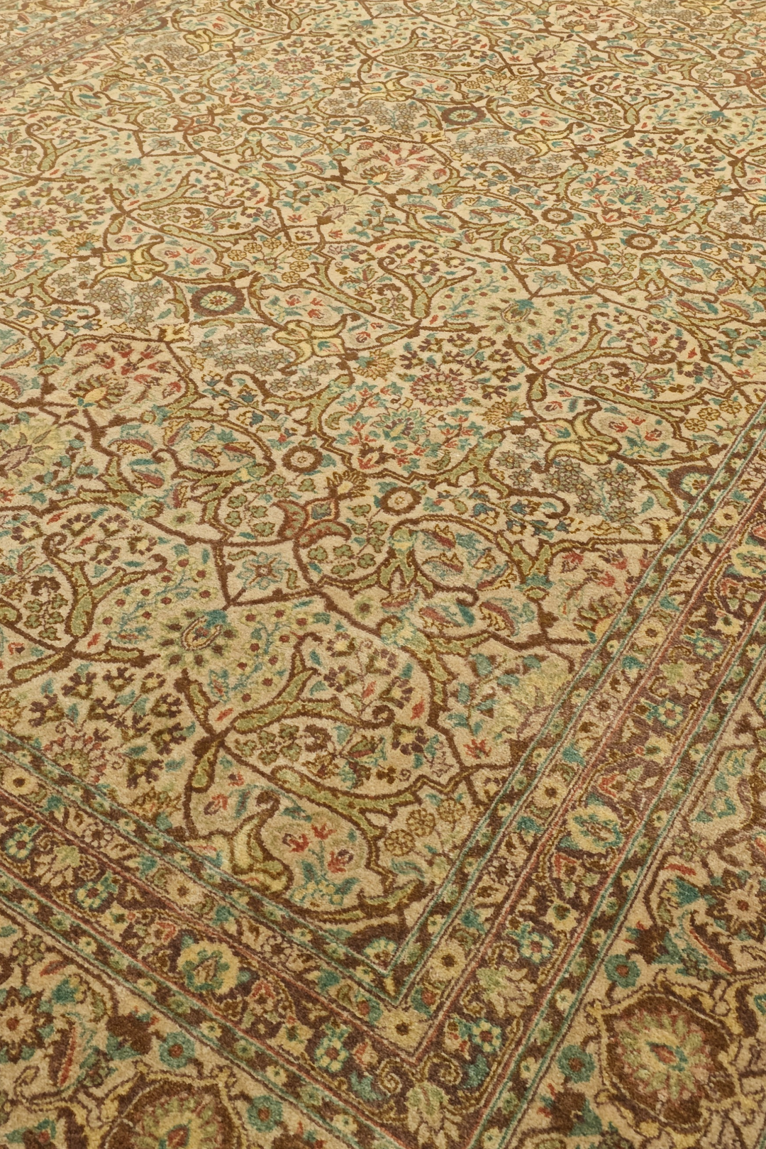 Cream and Brown Afshan Shah Abbasi, Hand-Knotted Pakistani Wool Rug