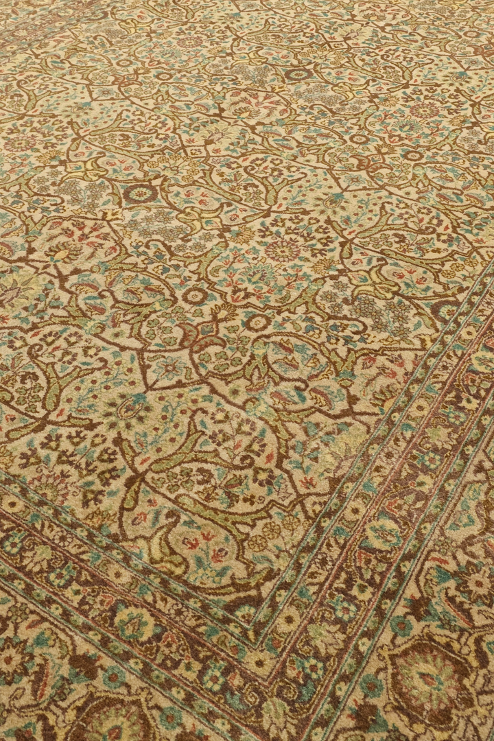 Cream and Brown Afshan Shah Abbasi, Hand-Knotted Pakistani Wool Rug