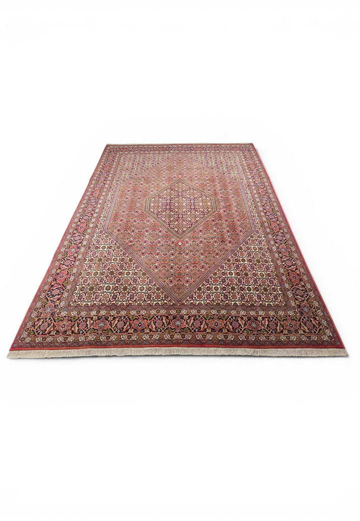 Rose Herati Medallion Persian Bijar, Hand-Knotted Wool Rug