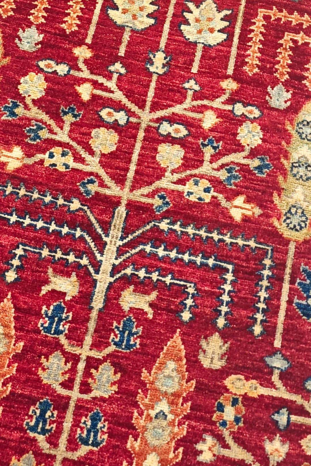 Red and Cream Willow Tree Ghazni, Hand-Knotted Wool Rug