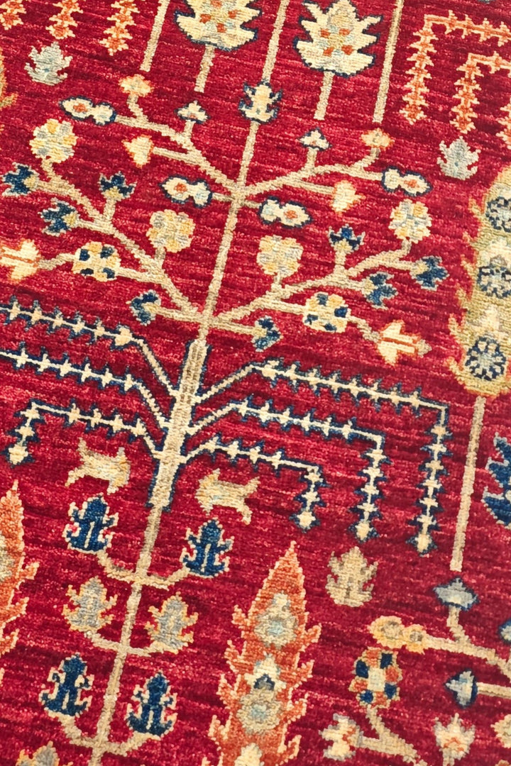 Red and Cream Willow Tree Ghazni, Hand-Knotted Wool Rug
