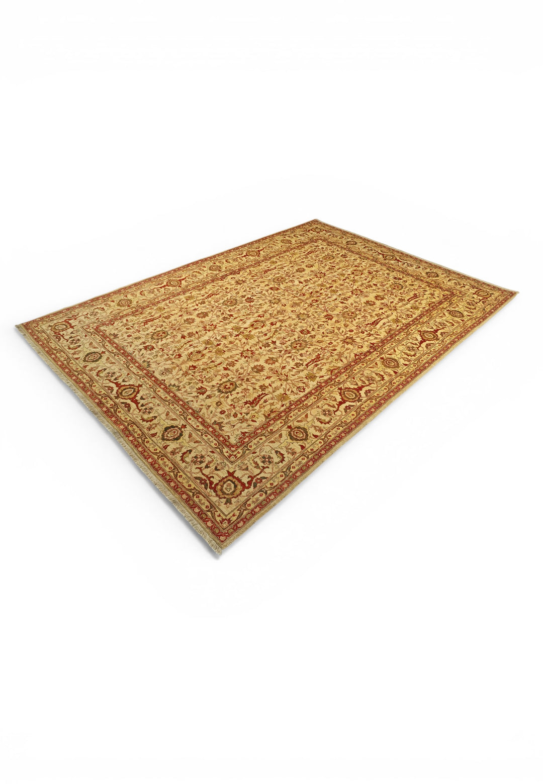 Gold and Red Floral Vine, Hand-Knotted Wool Rug