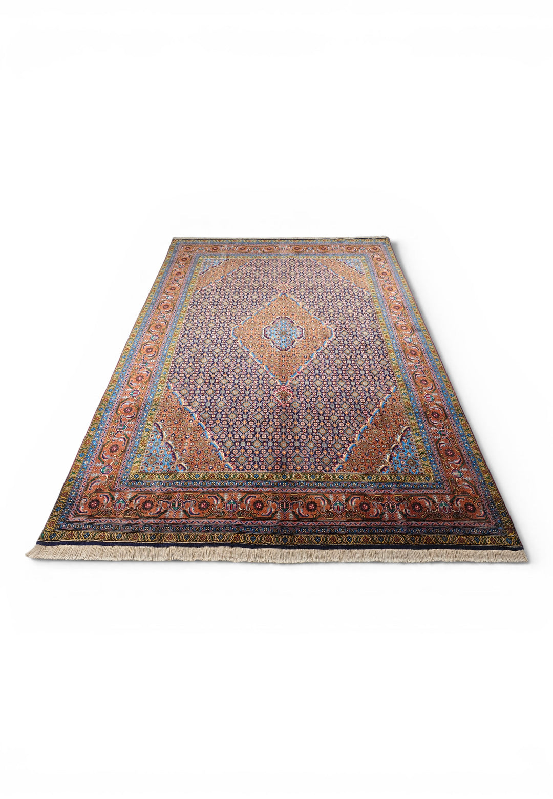 Navy Mahi Medallion Persian Ardabil, Hand-Knotted Wool Rug