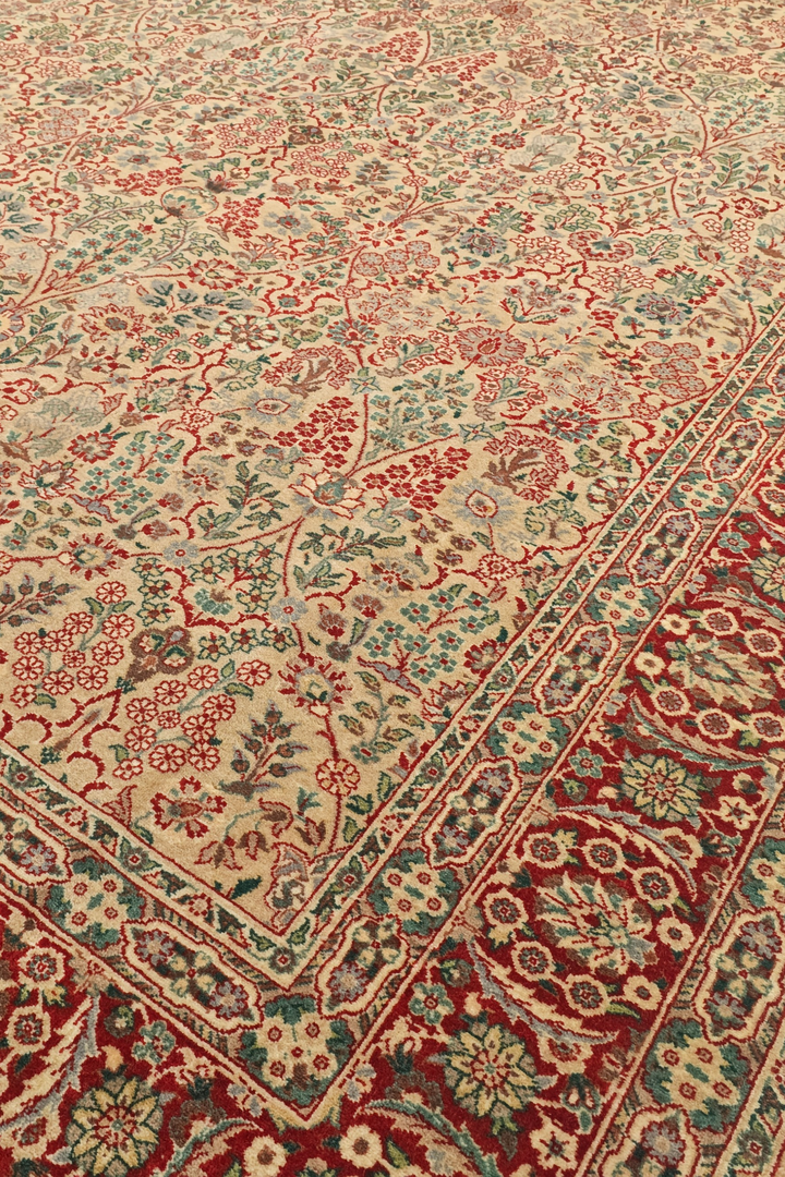 Cream and Red Floral, Hand-Knotted Pakistani Wool Rug