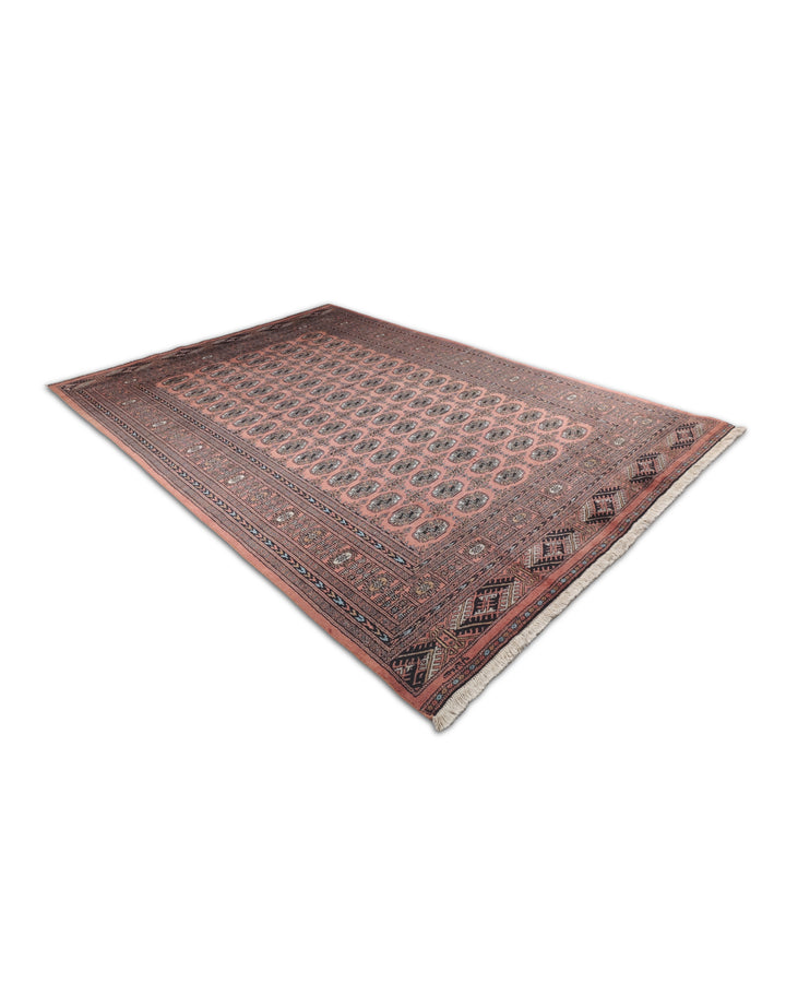 Terracotta and Espresso Turkmen Gül Bokhara, Hand-Knotted Wool Rug