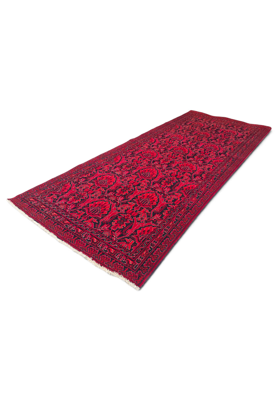 Red and Black Khan Muhammadi Rug, Hand-Knotted Wool