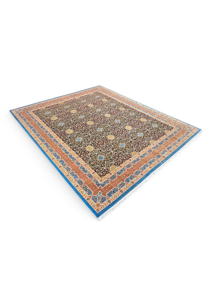 Espresso and Peach Circle Lattice, Hand-Knotted Wool Rug