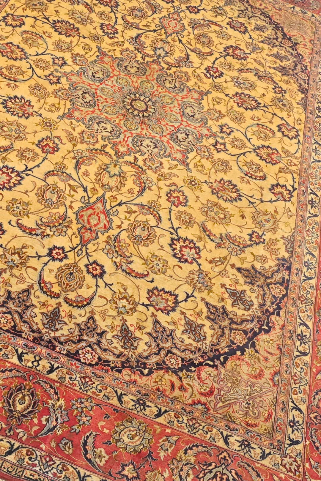 Gold and Terracotta Oval Field Sirafian Isfahan, Hand-Knotted Wool Rug