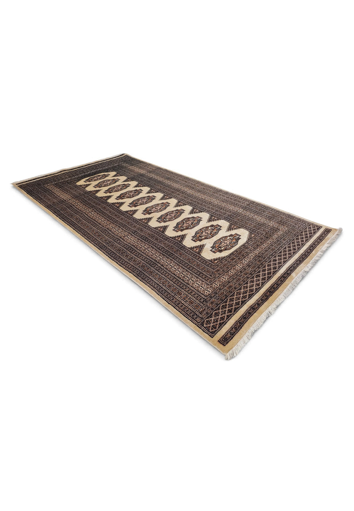 Beige and Brown Yamoud Rug, Hand-Knotted Wool