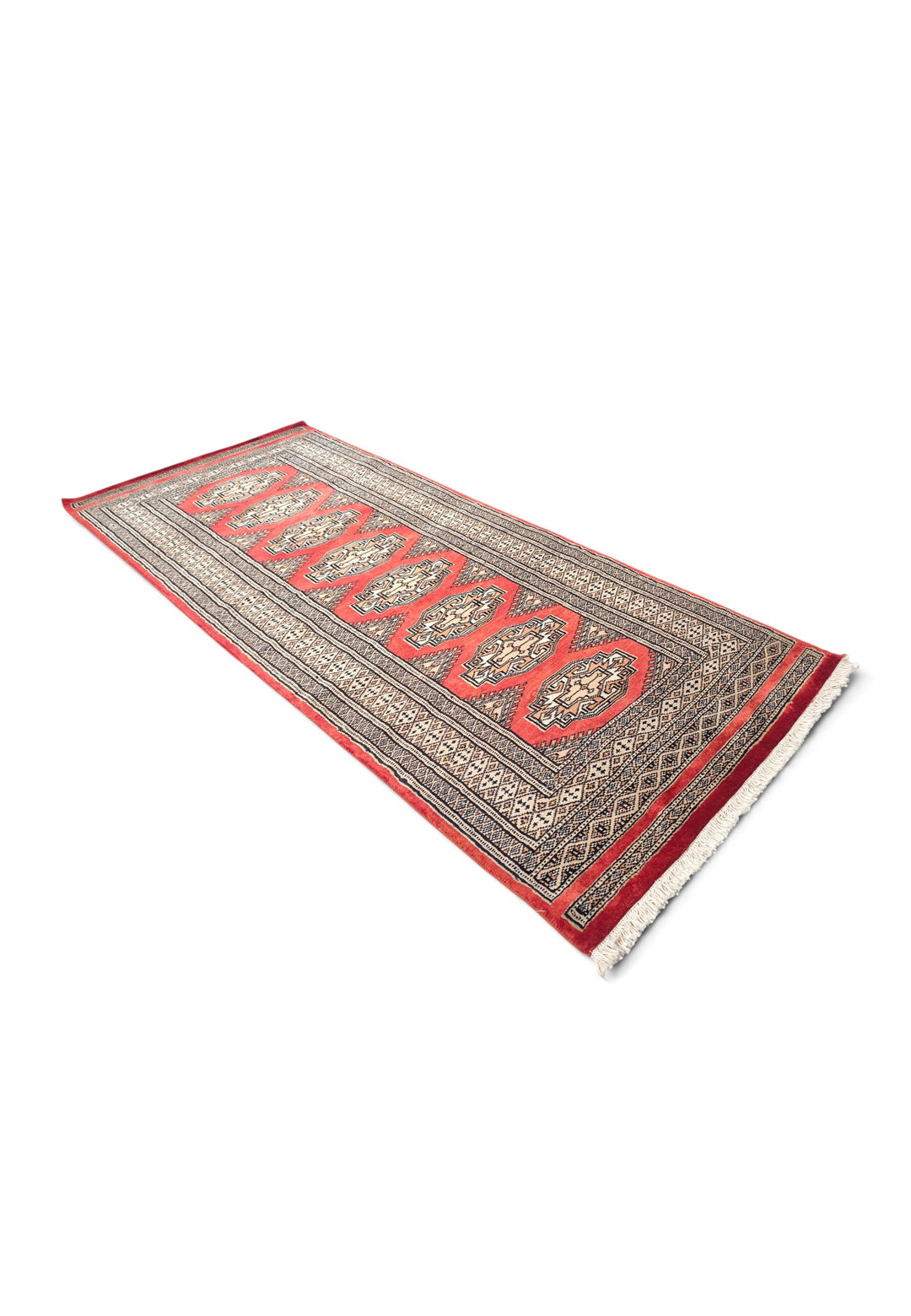 Red and Beige Yamoud Rug, Hand-Knotted Wool