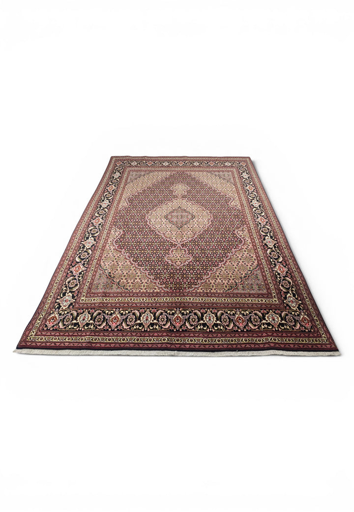 Burgundy Mahi Medallion Persian Tabriz, Hand-Knotted Wool Rug