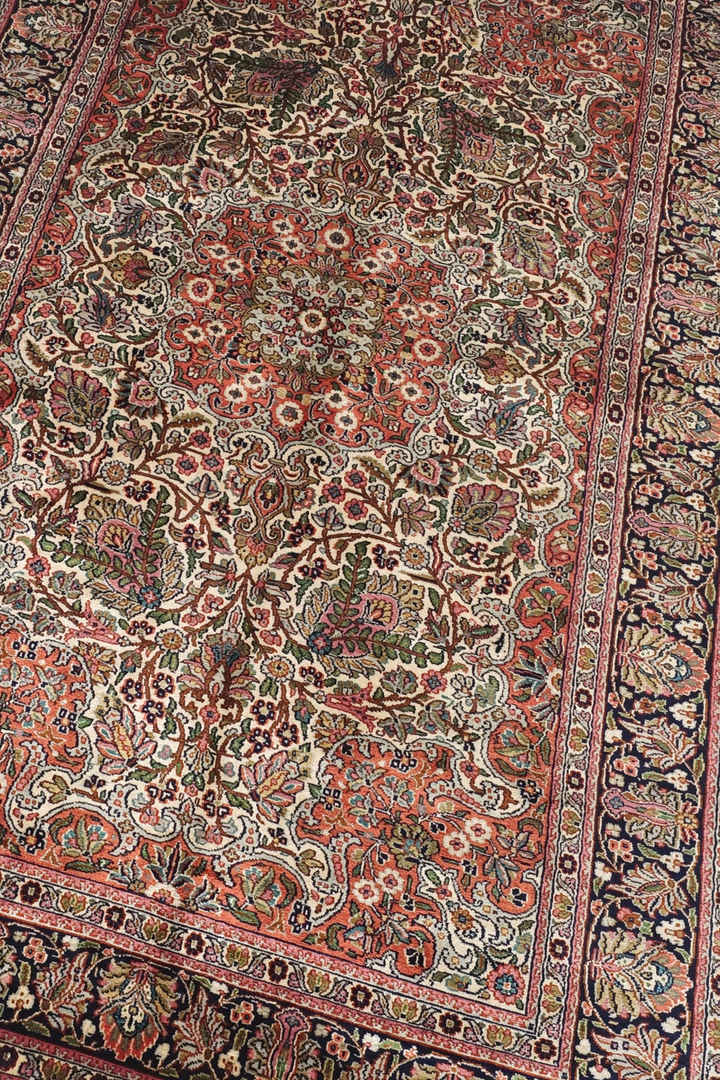 Rose and Black Afshan All-Over Floral, Hand-Knotted Silk Rug