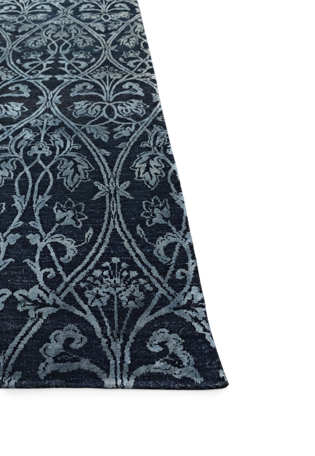 Indigo Trellis Ghazni, Hand-Knotted Wool and Silk Rug