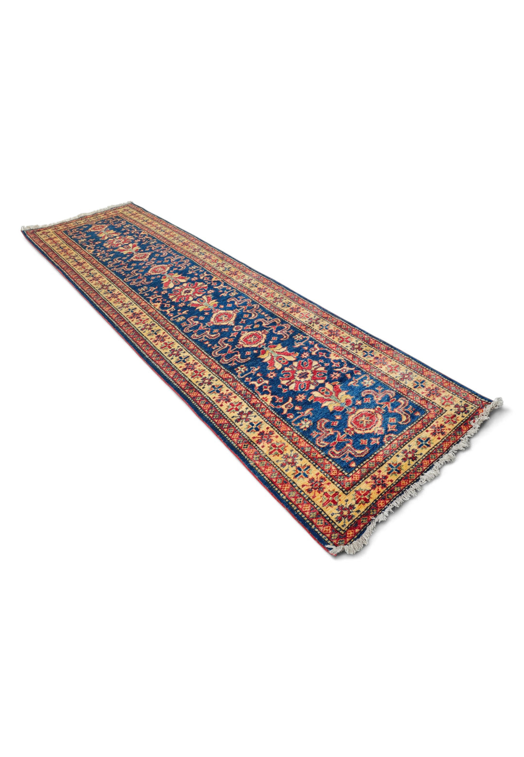 Navy and Gold All-Over Floral Rug, Hand-Knotted Sherwan