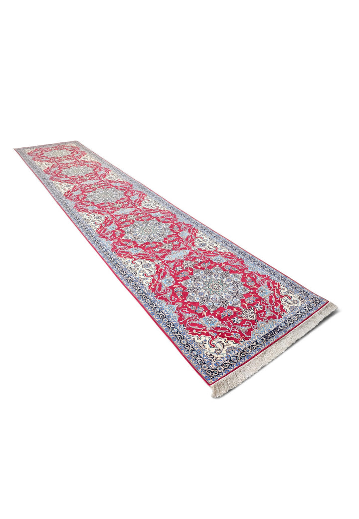 Red and Navy Medallion Nain, Hand-Knotted Wool Rug
