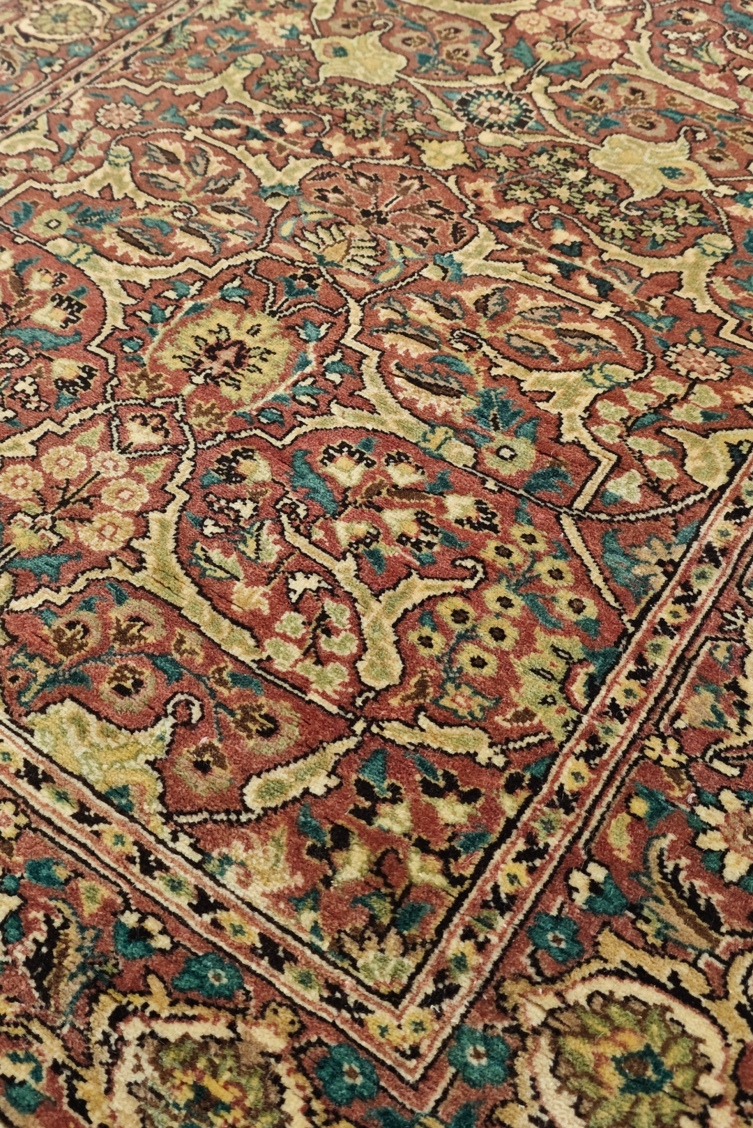 Brick Red and Cream All-Over Shah Abbasi, Hand-Knotted Wool Rug