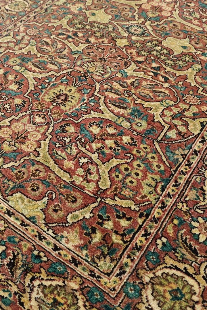 Brick Red and Cream All-Over Shah Abbasi, Hand-Knotted Wool Rug
