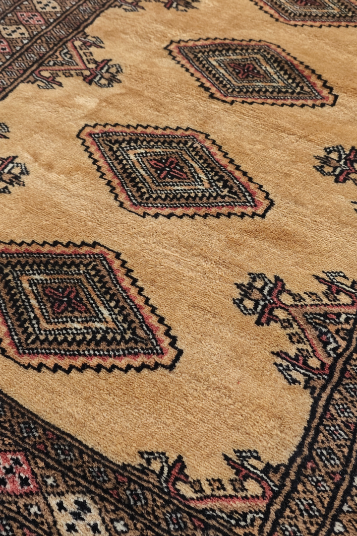Camel and Dusty Rose Jaldar Diamond Medallion, Hand-Knotted Wool Rug