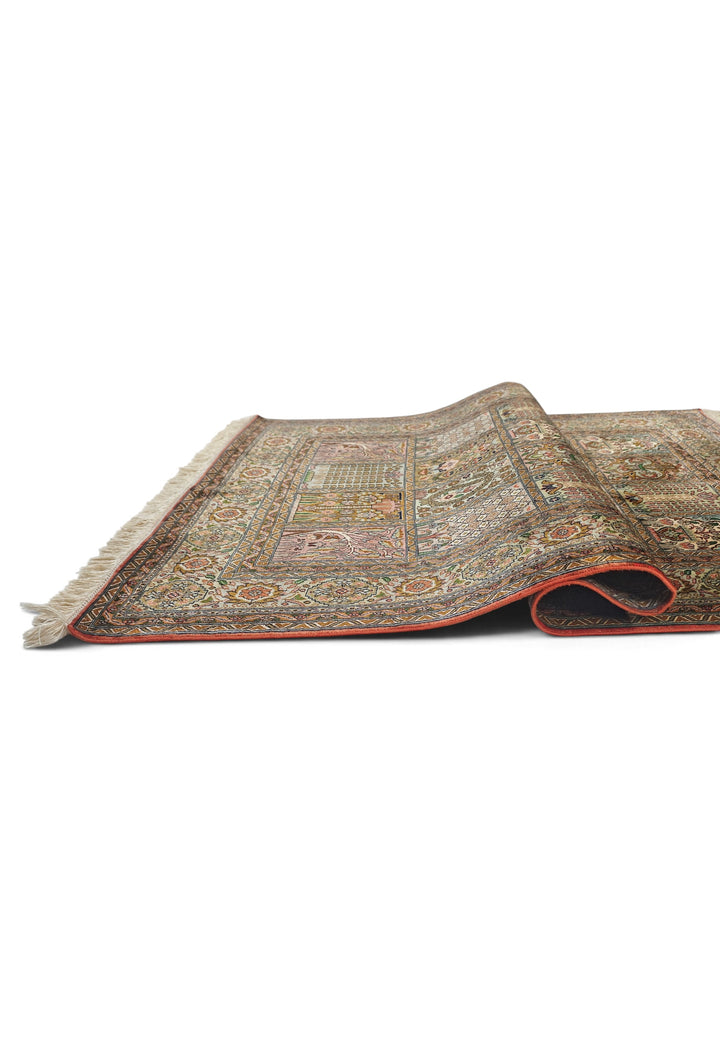 Sage and Rose Khesti Garden Panel, Hand-Knotted Silk Rug